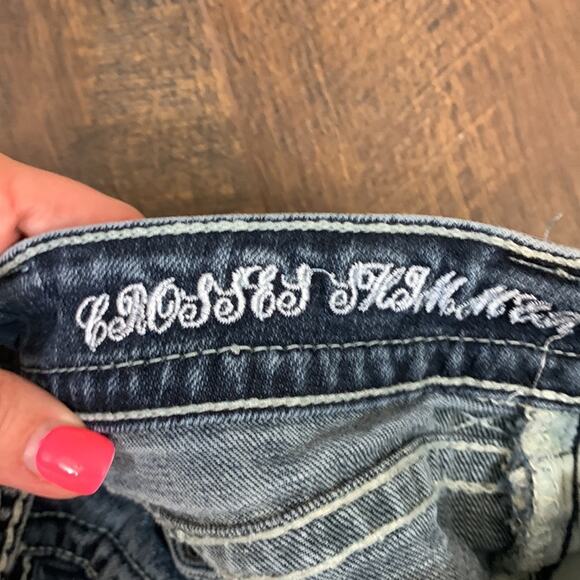 Cowgirl Tuff Co. Sequin Crosses Detail Fringe Hems Straight Leg Ankle Jeans - Picture 3 of 9